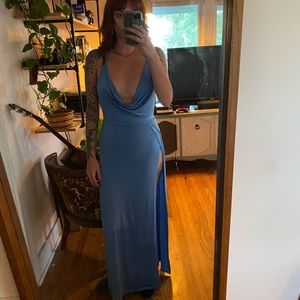 Blue cowl neck dress